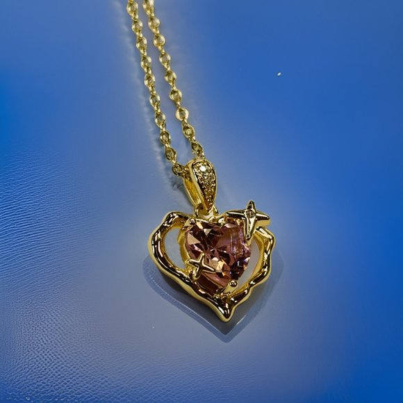 Gold Heard Zircon Pink and Amethyst Pendant Necklace - Picture 16 of 17